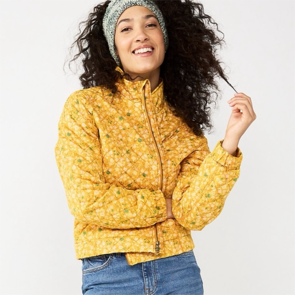 NEW Sonoma Jacket Womens XXL Yellow Floral‎ Quilted Bohemian Cottagecore Fall